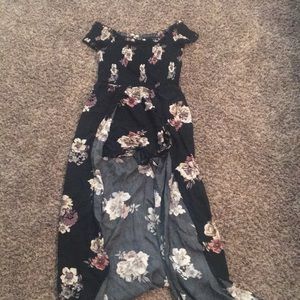 Black off the shoulder floral romper/ jumpsuit